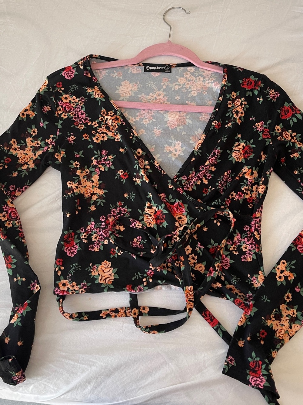 Poppy Wrap Crop Top in Black Floral